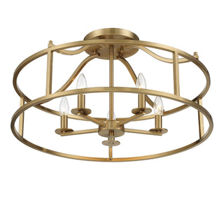 Stockton Five Light Semi Flush Mount in Warm Brass