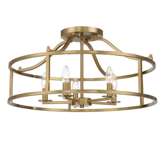 Stockton Five Light Semi Flush Mount in Warm Brass