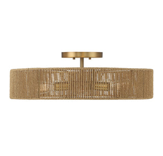 Ashe Five Light Semi Flush Mount in Warm Brass and Rope