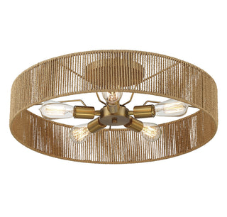 Ashe Five Light Semi Flush Mount in Warm Brass and Rope