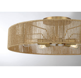 Ashe Five Light Semi Flush Mount in Warm Brass and Rope
