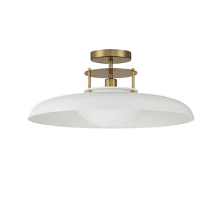 Gavin One Light Semi-Flush Mount in White with Warm Brass Accents