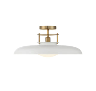 Gavin One Light Semi-Flush Mount in White with Warm Brass Accents