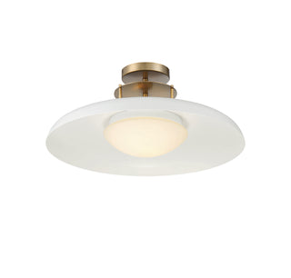 Gavin One Light Semi-Flush Mount in White with Warm Brass Accents