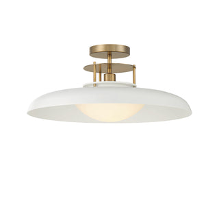 Gavin One Light Semi-Flush Mount in White with Warm Brass Accents