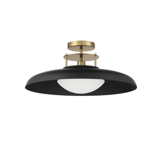 Gavin One Light Semi-Flush Mount in Matte Black with Warm Brass Accents