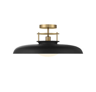 Gavin One Light Semi-Flush Mount in Matte Black with Warm Brass Accents