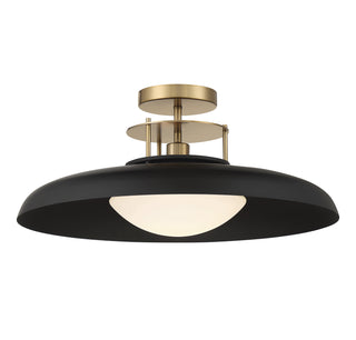 Gavin One Light Semi-Flush Mount in Matte Black with Warm Brass Accents