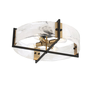 Hayward Four Light Semi-Flush Mount in Matte Black with Warm Brass Accents