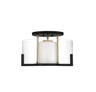 Eaton One Light Semi-Flush Mount in Matte Black with Warm Brass Accents