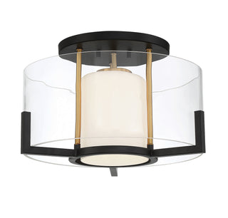 Eaton One Light Semi-Flush Mount in Matte Black with Warm Brass Accents