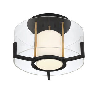 Eaton One Light Semi-Flush Mount in Matte Black with Warm Brass Accents