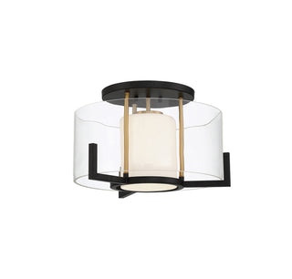 Eaton One Light Semi-Flush Mount in Matte Black with Warm Brass Accents