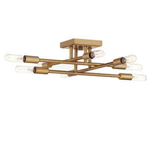 Lyrique Eight Light Semi-Flush Mount in Warm Brass
