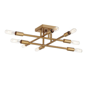 Lyrique Eight Light Semi-Flush Mount in Warm Brass