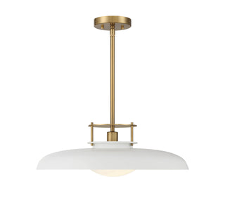 Gavin One Light Pendant in White with Warm Brass Accents