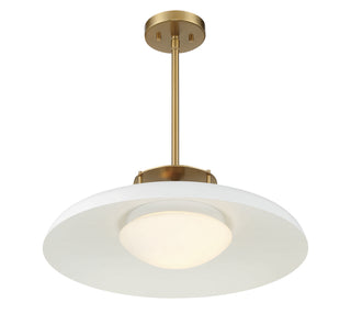 Gavin One Light Pendant in White with Warm Brass Accents