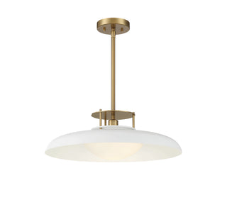 Gavin One Light Pendant in White with Warm Brass Accents