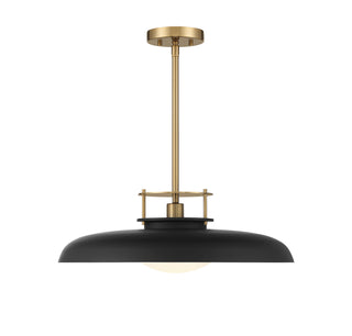 Gavin One Light Pendant in Matte Black with Warm Brass Accents