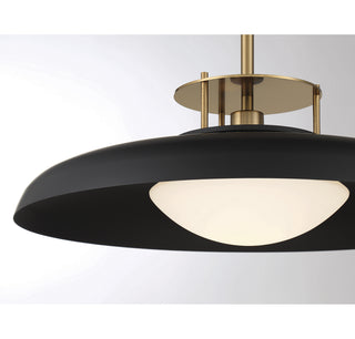 Gavin One Light Pendant in Matte Black with Warm Brass Accents