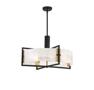 Hayward Five Light Pendant in Matte Black with Warm Brass Accents