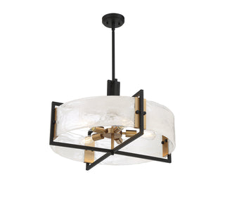 Hayward Five Light Pendant in Matte Black with Warm Brass Accents