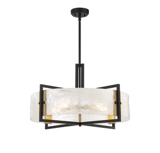 Hayward Five Light Pendant in Matte Black with Warm Brass Accents