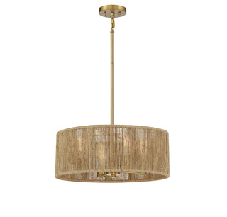 Ashe Four Light Pendant in Warm Brass and Rope