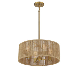 Ashe Four Light Pendant in Warm Brass and Rope