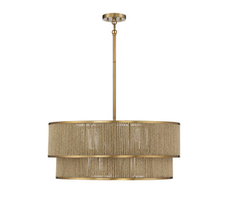 Ashburn Six Light Pendant in Warm Brass and Rope
