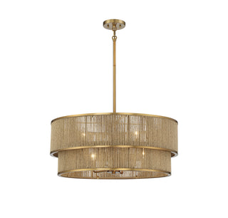 Ashburn Six Light Pendant in Warm Brass and Rope