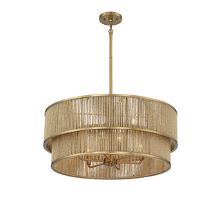 Ashburn Six Light Pendant in Warm Brass and Rope
