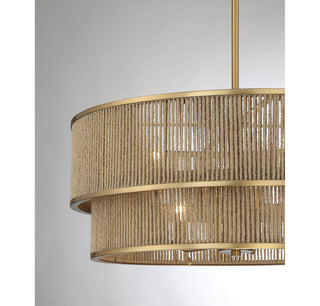 Ashburn Six Light Pendant in Warm Brass and Rope