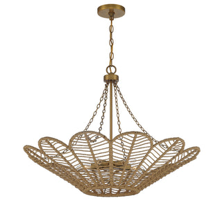 Cyperas Five Light Pendant in Warm Brass and Rope