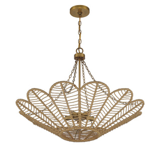 Cyperas Five Light Pendant in Warm Brass and Rope