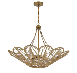 Cyperas Five Light Pendant in Warm Brass and Rope