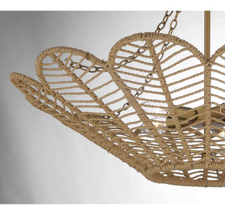 Cyperas Five Light Pendant in Warm Brass and Rope