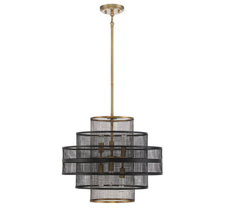 Kelvin Six Light Pendant in Matte Black with Warm Brass Accents