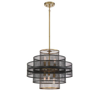 Kelvin Six Light Pendant in Matte Black with Warm Brass Accents