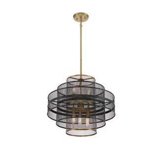 Kelvin Six Light Pendant in Matte Black with Warm Brass Accents