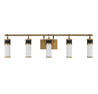 Abel LED Bathroom Vanity in Matte Black with Warm Brass Accents