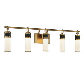 Abel LED Bathroom Vanity in Matte Black with Warm Brass Accents