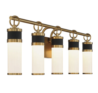 Abel LED Bathroom Vanity in Matte Black with Warm Brass Accents