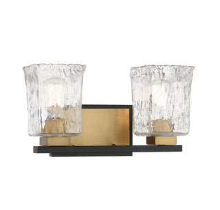 Sidney Two Light Bathroom Vanity in Matte Black with Warm Brass Accents
