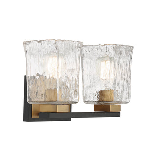 Sidney Two Light Bathroom Vanity in Matte Black with Warm Brass Accents