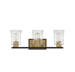 Sidney Three Light Bathroom Vanity in Matte Black with Warm Brass Accents