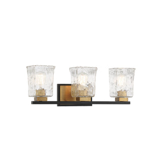 Sidney Three Light Bathroom Vanity in Matte Black with Warm Brass Accents