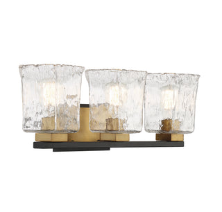 Sidney Three Light Bathroom Vanity in Matte Black with Warm Brass Accents