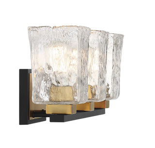 Sidney Three Light Bathroom Vanity in Matte Black with Warm Brass Accents