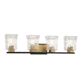 Sidney Four Light Bathroom Vanity in Matte Black with Warm Brass Accents